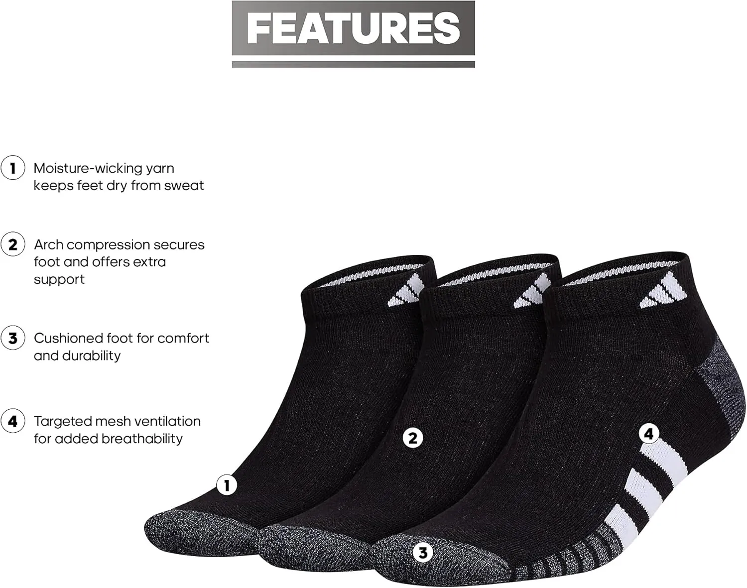 adidas Men's Cushioned Low Cut Socks (3 Pairs)