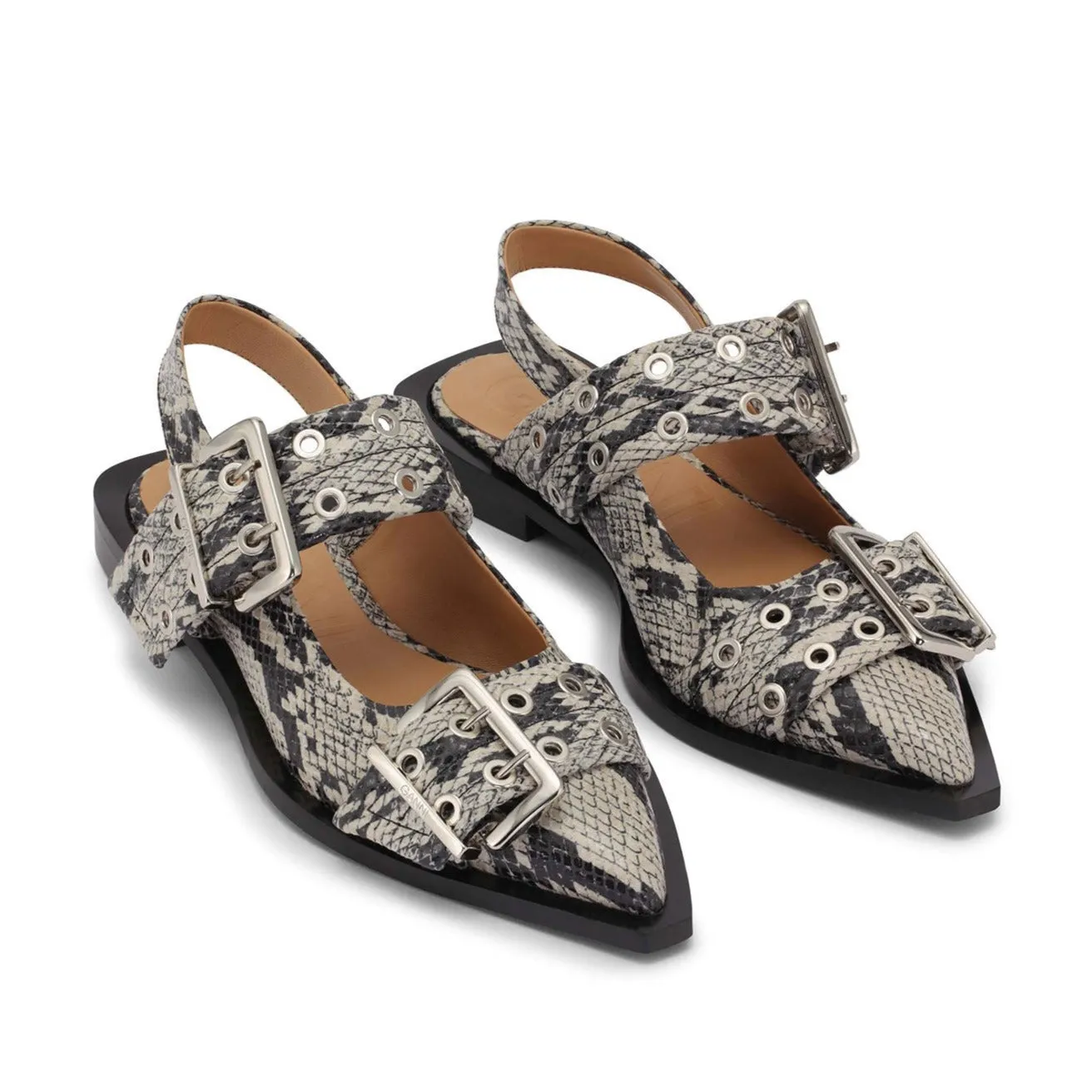 BUCKLE BALLERINA FLATS | SNAKE