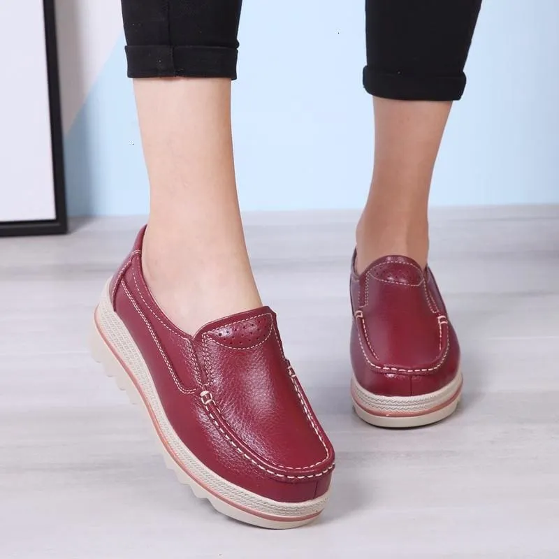 Creepers Without Lace Genuine Leather Flat Shoes