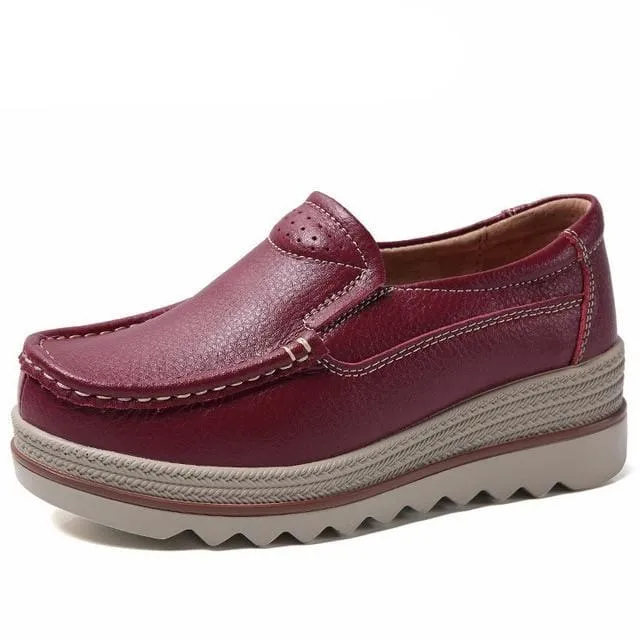 Creepers Without Lace Genuine Leather Flat Shoes