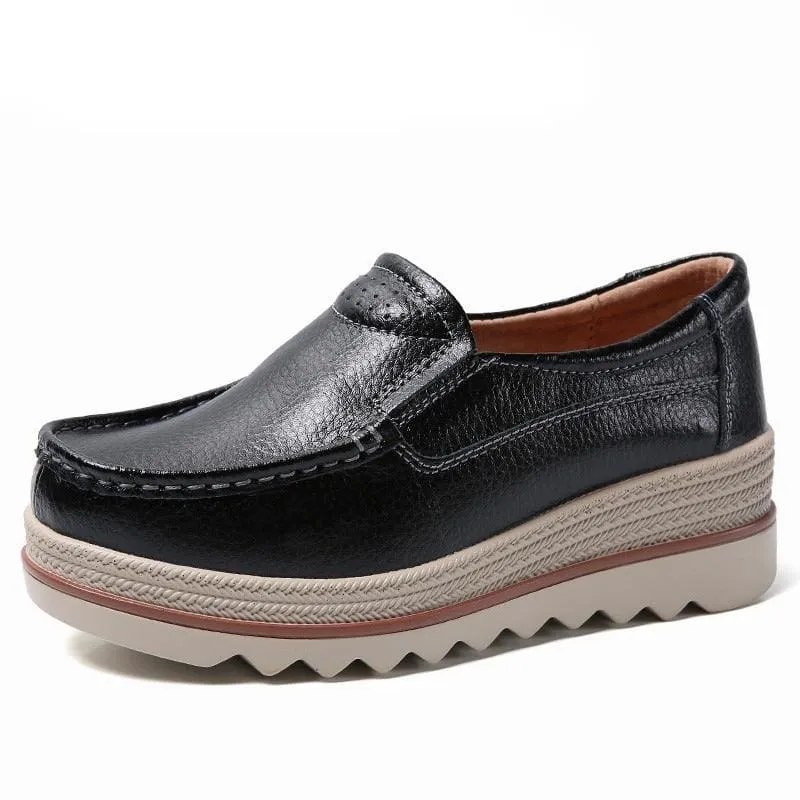 Creepers Without Lace Genuine Leather Flat Shoes