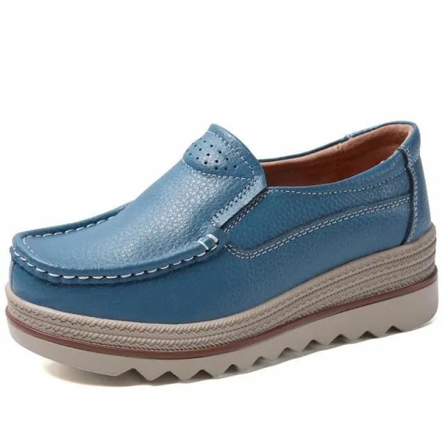 Creepers Without Lace Genuine Leather Flat Shoes