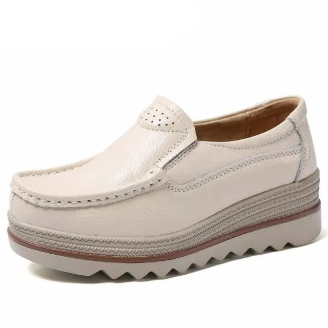 Creepers Without Lace Genuine Leather Flat Shoes