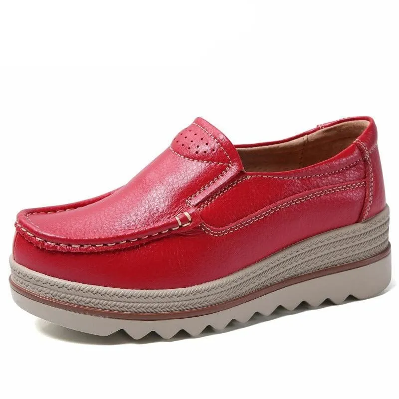 Creepers Without Lace Genuine Leather Flat Shoes
