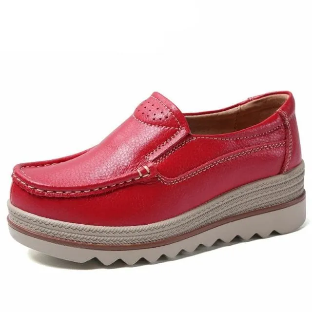 Creepers Without Lace Genuine Leather Flat Shoes