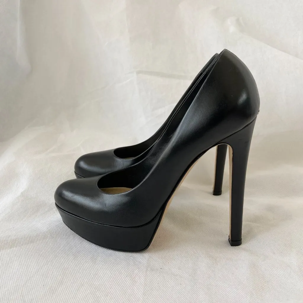 Dior black leather almond toe platform pumps, 38