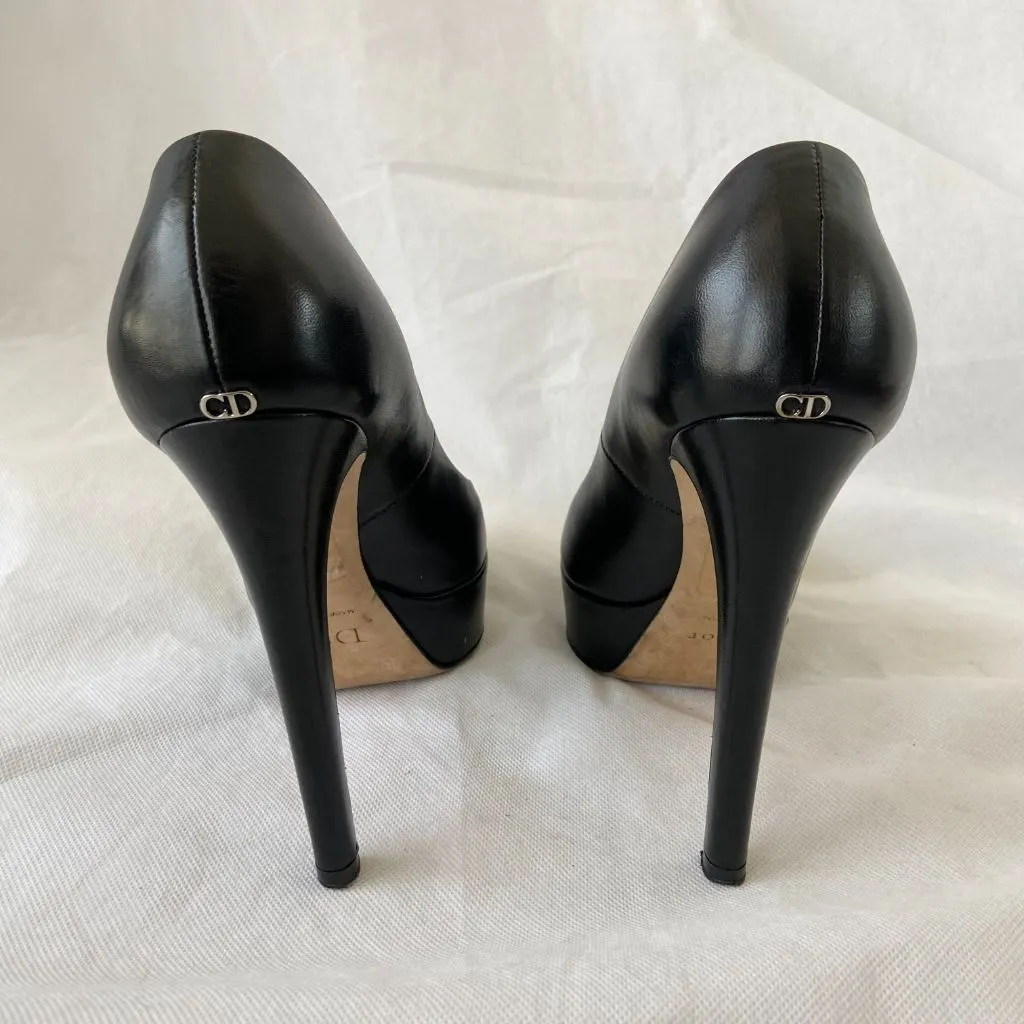 Dior black leather almond toe platform pumps, 38