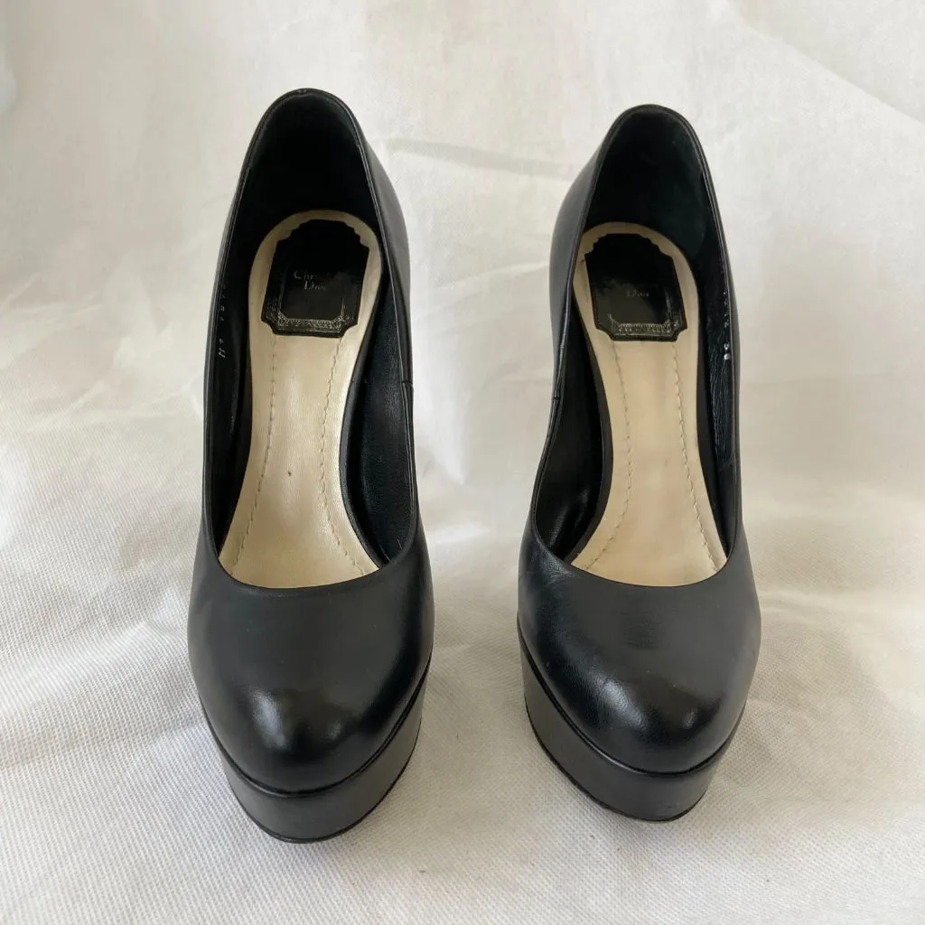 Dior black leather almond toe platform pumps, 38
