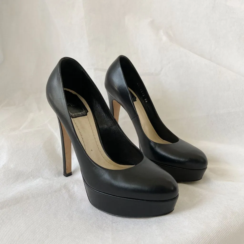 Dior black leather almond toe platform pumps, 38