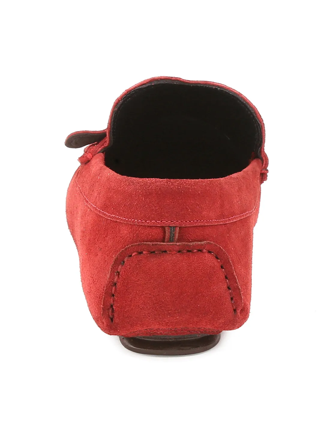 Ferrari Red Handmade Italian Suede Leather Solid Penny Loafers with Buckle