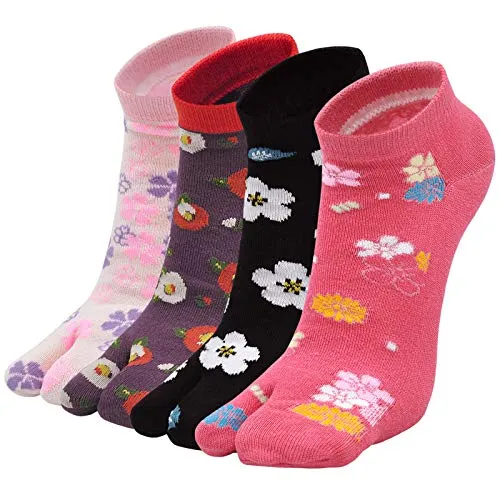 Flip Flop Socks Two Toe Tabi - 4 Pairs