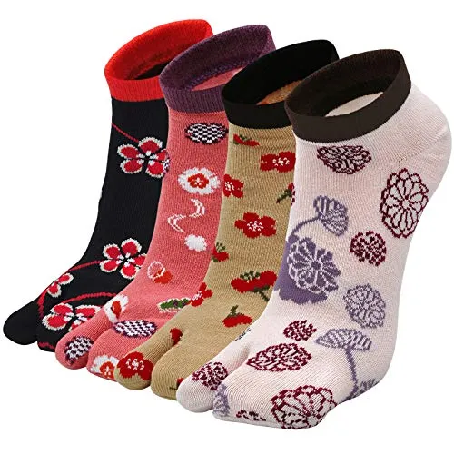 Flip Flop Socks Two Toe Tabi - 4 Pairs