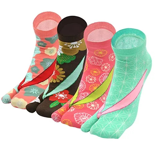 Flip Flop Socks Two Toe Tabi - 4 Pairs