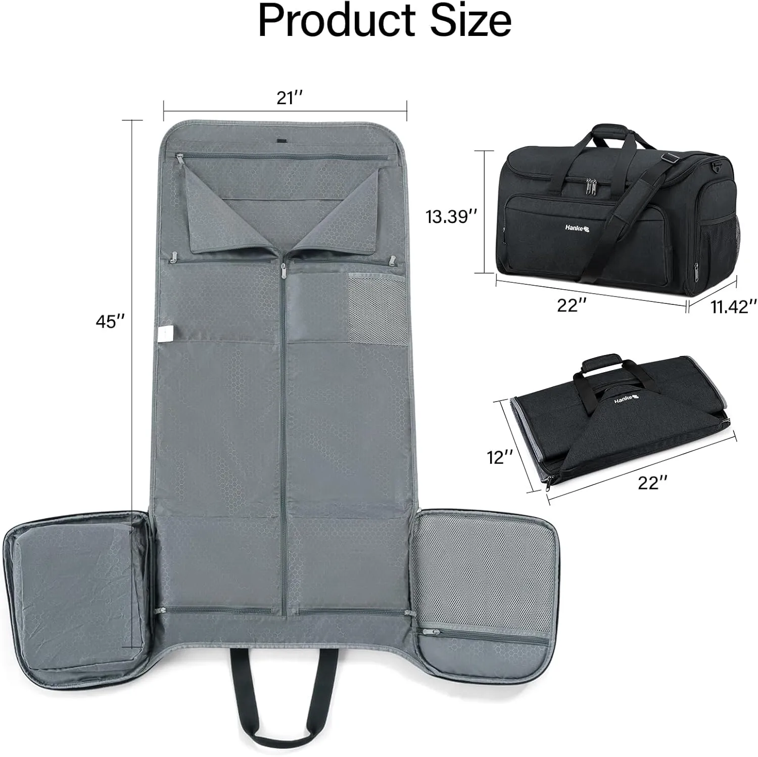 Hanke Carry on Garment Bags for Travel,Convertible Duffle Bag Luggage Bag Weekend Bag with Shoe Compartment,2 in 1 Hanging Suitcase Suit Bag for Men Women,Black