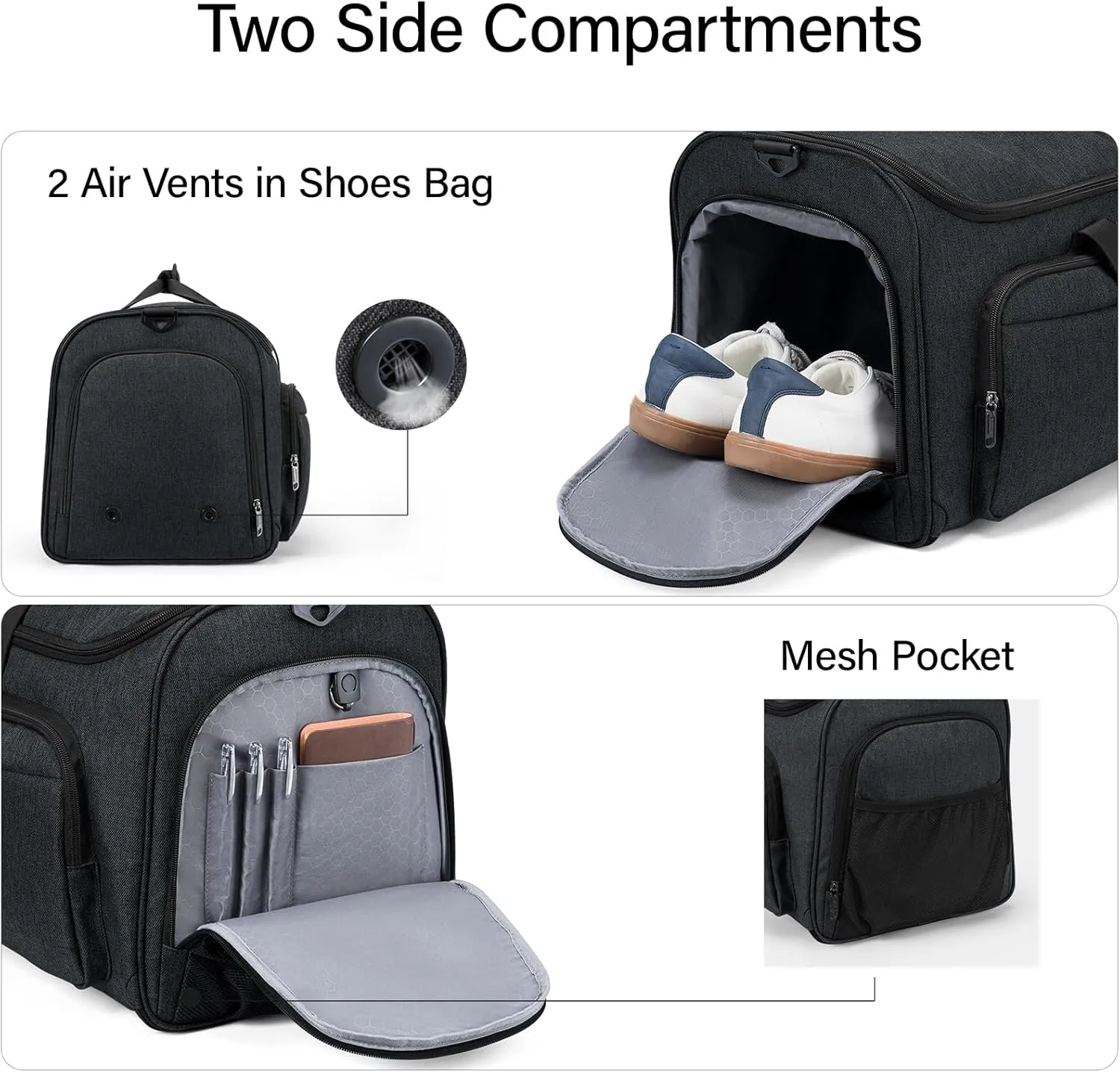 Hanke Carry on Garment Bags for Travel,Convertible Duffle Bag Luggage Bag Weekend Bag with Shoe Compartment,2 in 1 Hanging Suitcase Suit Bag for Men Women,Black
