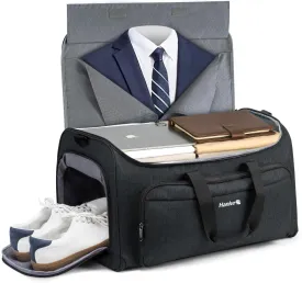 Hanke Carry on Garment Bags for Travel,Convertible Duffle Bag Luggage Bag Weekend Bag with Shoe Compartment,2 in 1 Hanging Suitcase Suit Bag for Men Women,Black