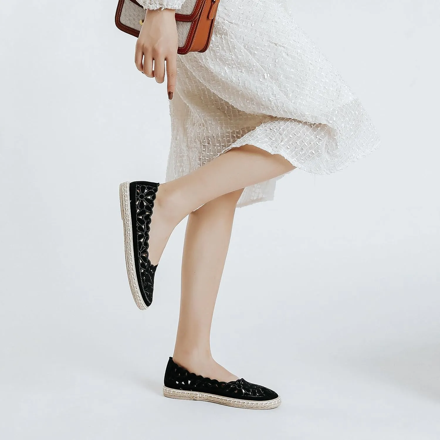 HEAWISH Women??s Ballet Flat Daisy Round Toe Dress Shoes Casual Slip On Rope Loafer
