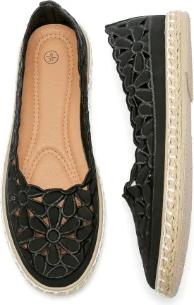 HEAWISH Women??s Ballet Flat Daisy Round Toe Dress Shoes Casual Slip On Rope Loafer