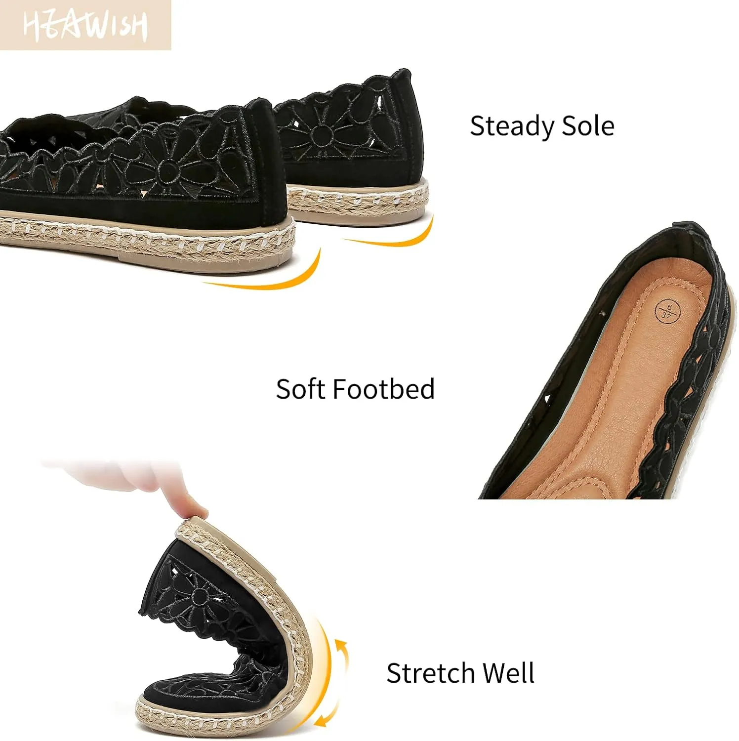 HEAWISH Women??s Ballet Flat Daisy Round Toe Dress Shoes Casual Slip On Rope Loafer