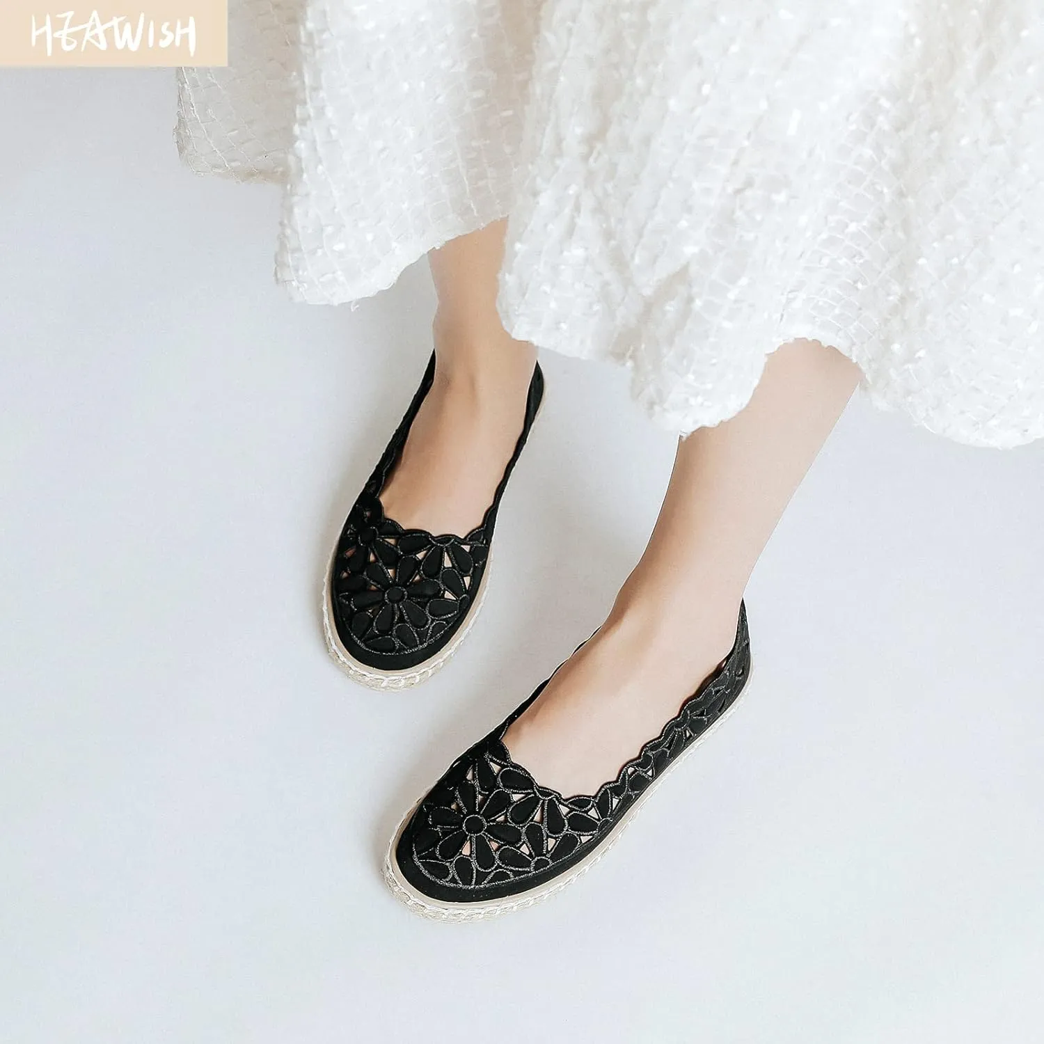 HEAWISH Women??s Ballet Flat Daisy Round Toe Dress Shoes Casual Slip On Rope Loafer