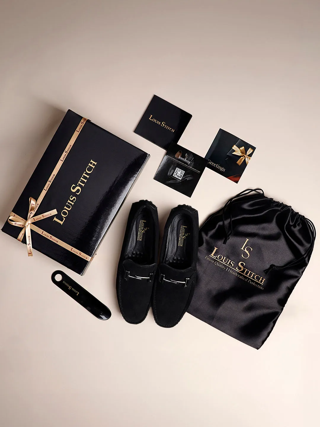 Jet Black Handmade Italian Suede Leather Penny Loafers with Designer Buckle