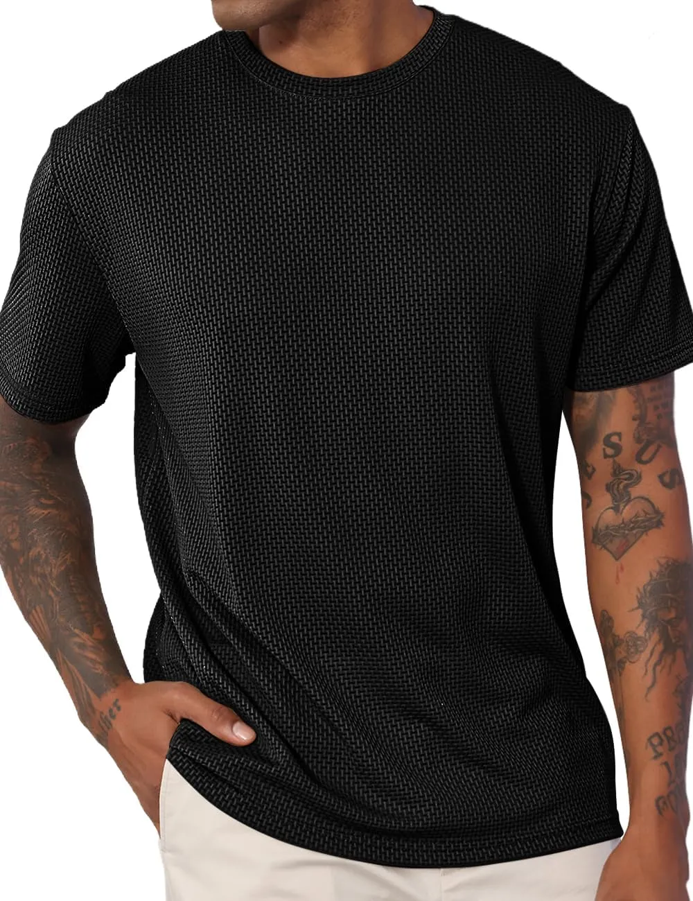 Men's Casual T-Shirts Knit Short Sleeve Crewneck Shirts Casual Stylish Knitted Pullover Tees Top