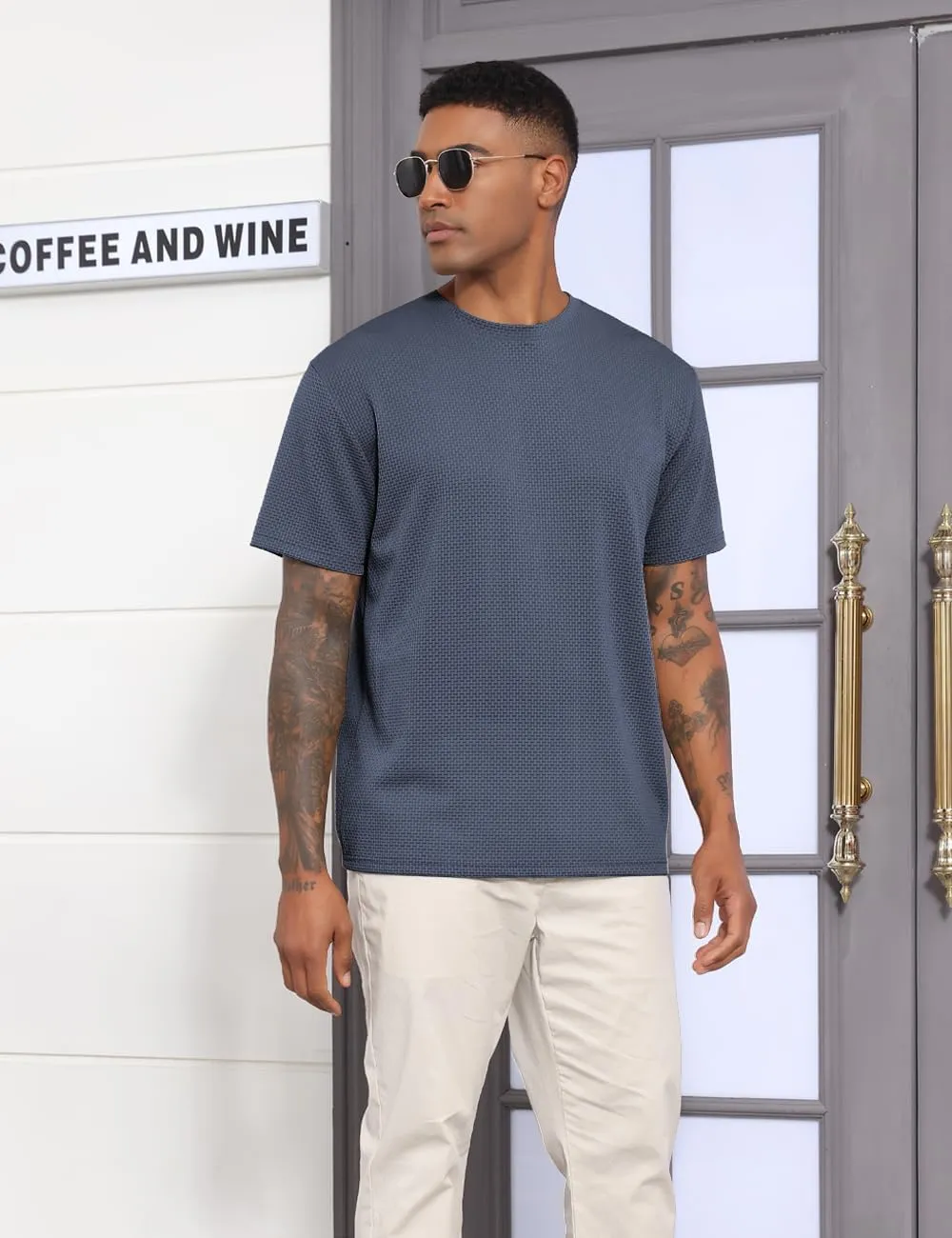 Men's Casual T-Shirts Knit Short Sleeve Crewneck Shirts Casual Stylish Knitted Pullover Tees Top