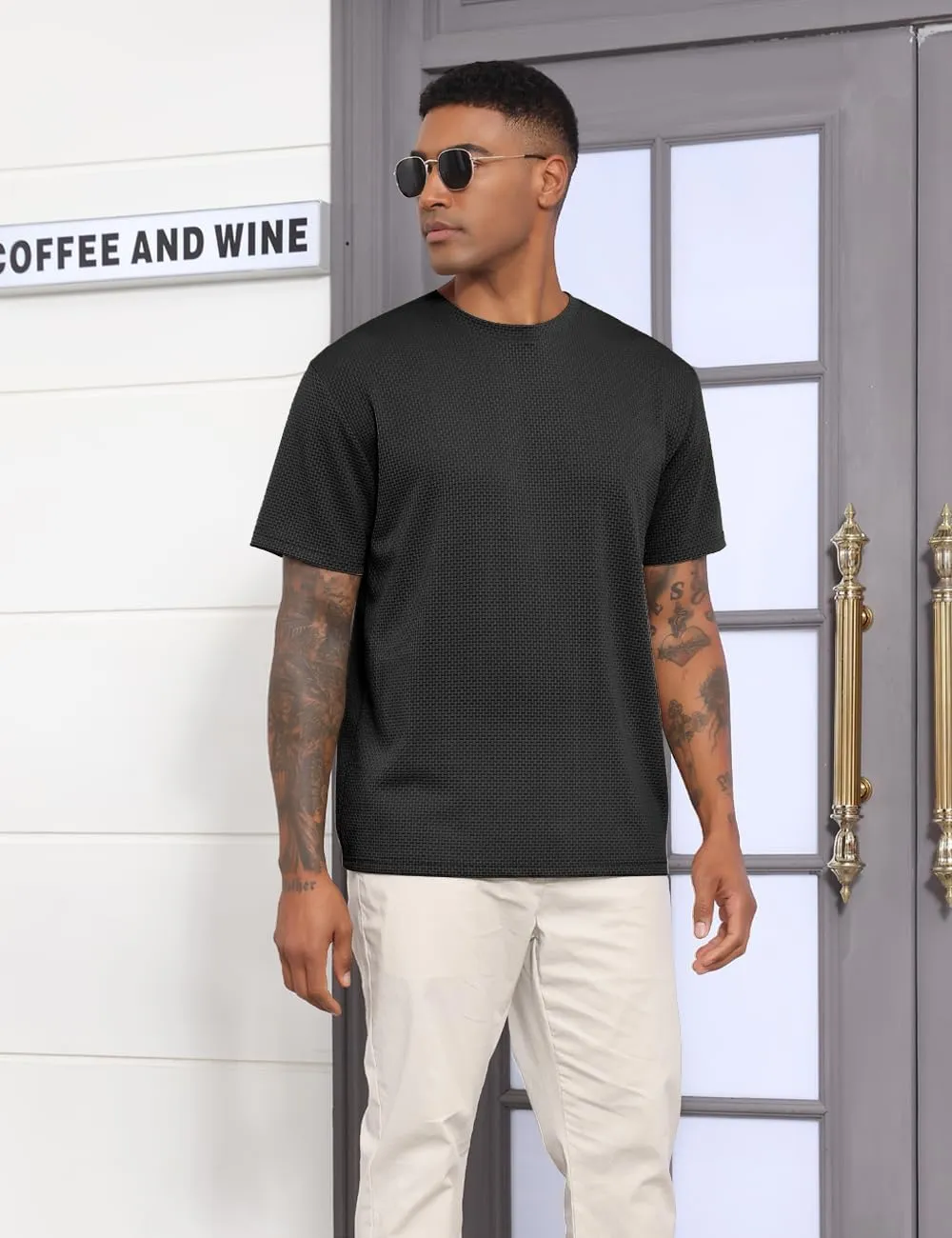 Men's Casual T-Shirts Knit Short Sleeve Crewneck Shirts Casual Stylish Knitted Pullover Tees Top