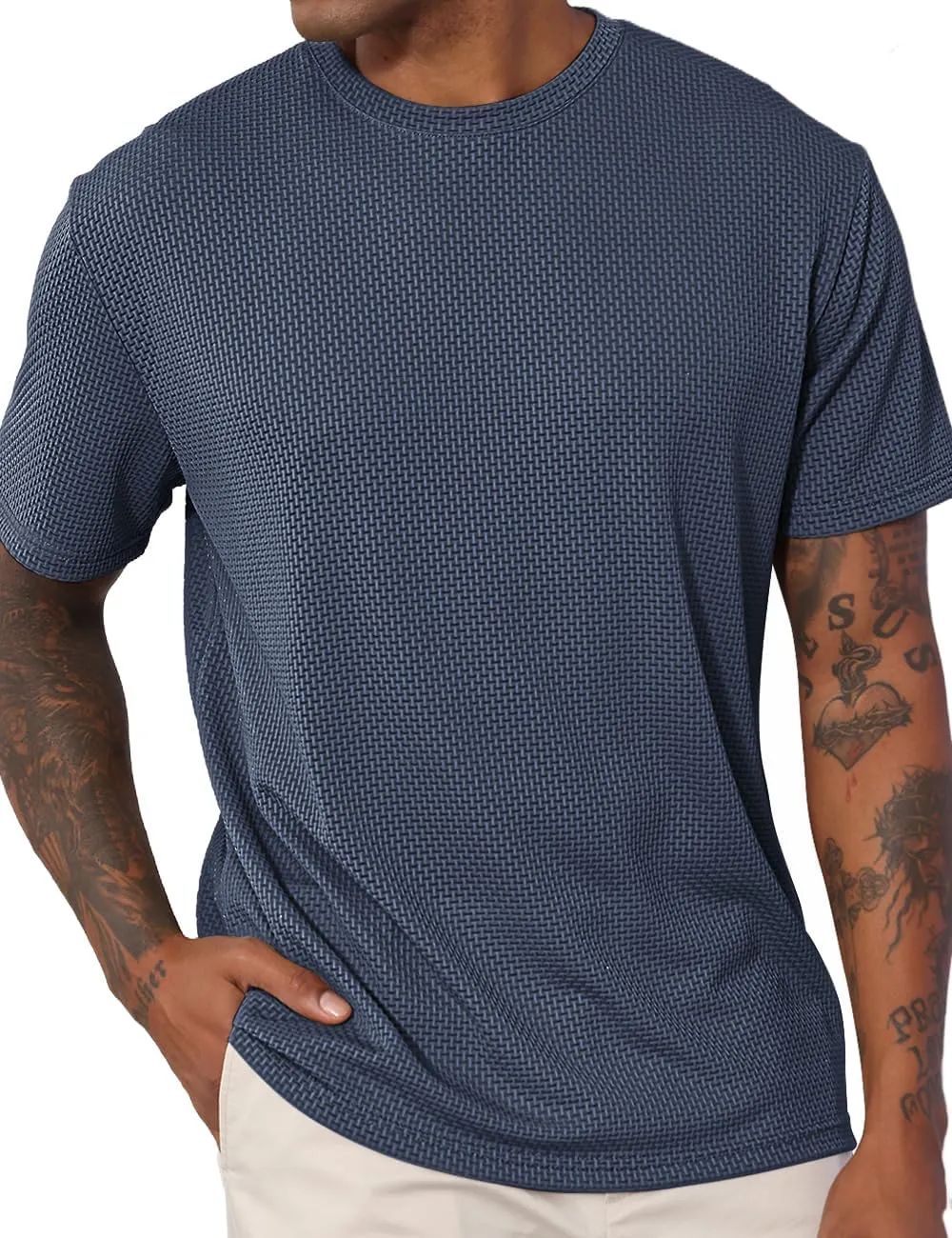 Men's Casual T-Shirts Knit Short Sleeve Crewneck Shirts Casual Stylish Knitted Pullover Tees Top