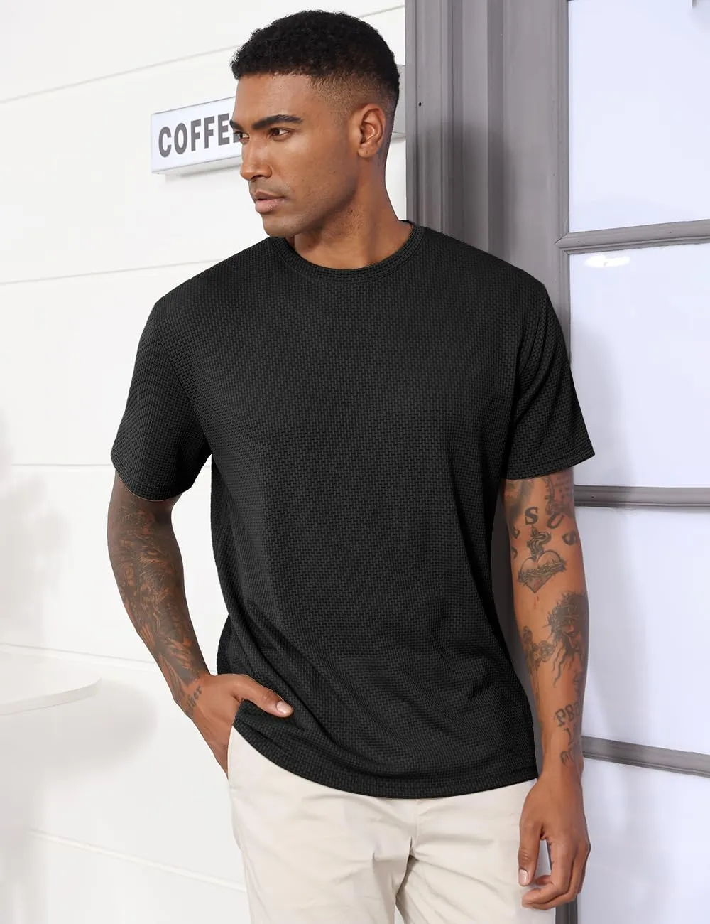 Men's Casual T-Shirts Knit Short Sleeve Crewneck Shirts Casual Stylish Knitted Pullover Tees Top