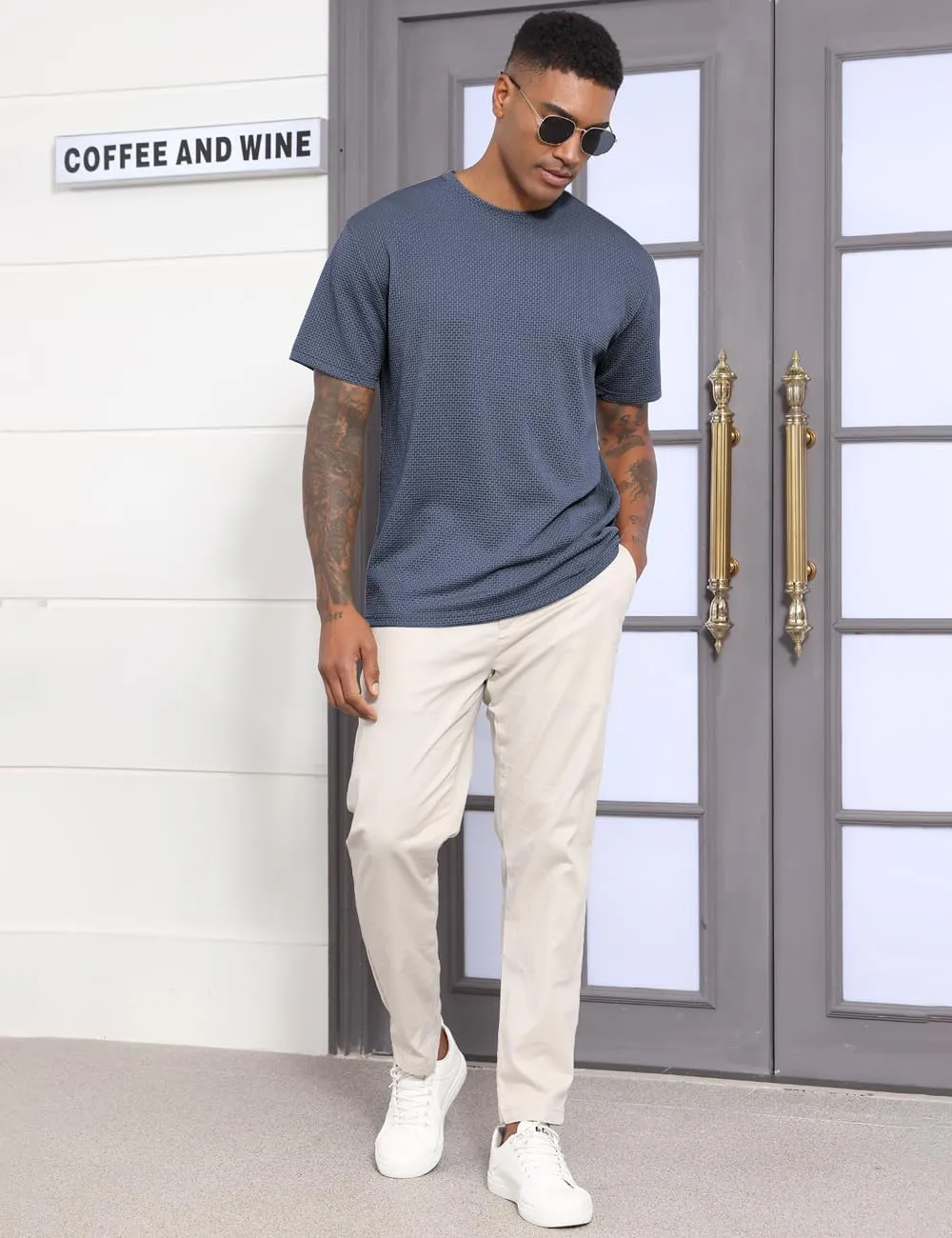 Men's Casual T-Shirts Knit Short Sleeve Crewneck Shirts Casual Stylish Knitted Pullover Tees Top