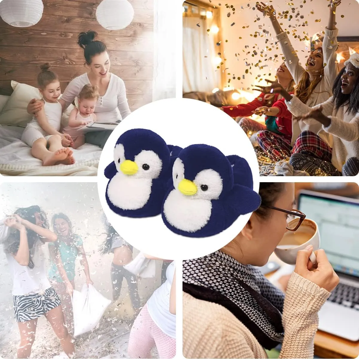 Penguin Cute Women Slippers Funny Animal Slippers Novelty Plush Slippers Fluffy Fuzzy Winter Warm Bedroom House Shoes Cartoon Slippers for Women Men Teen Girls