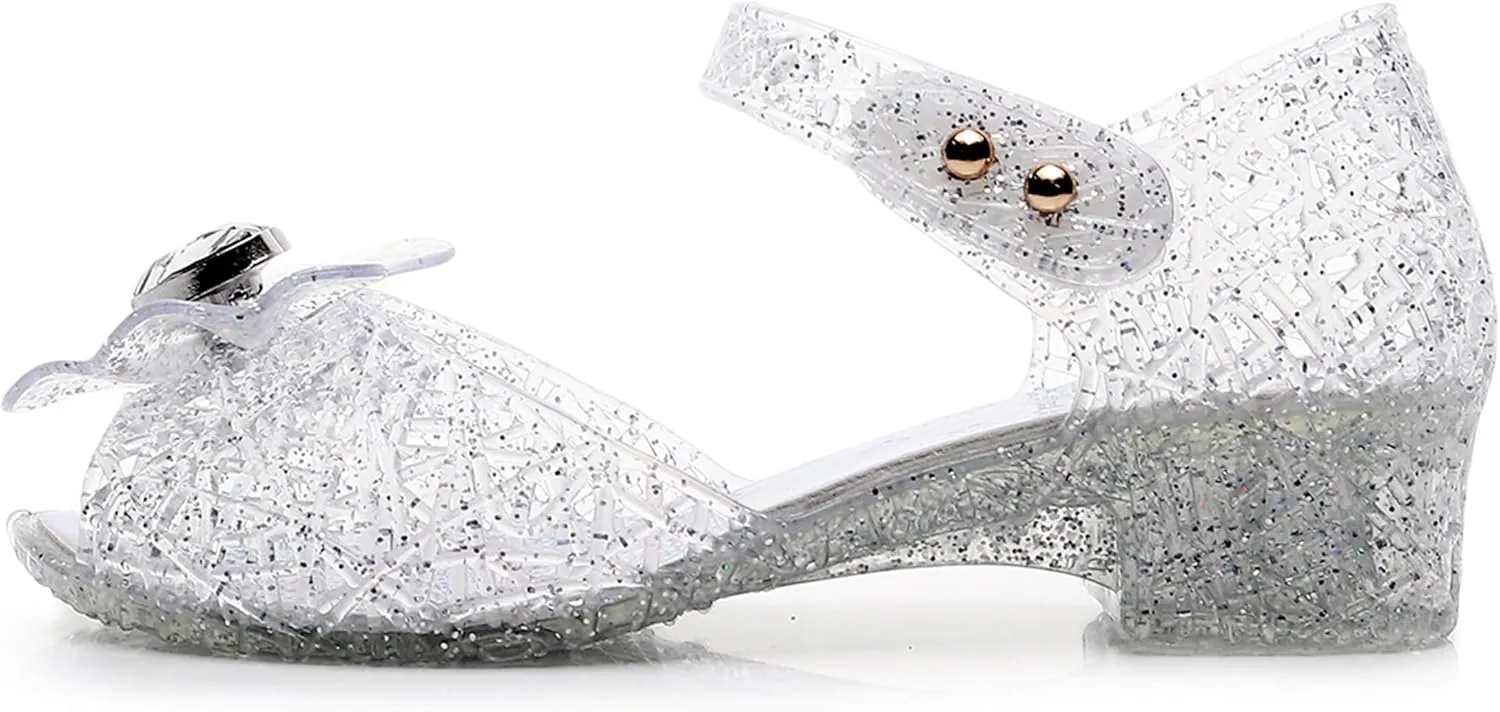 Princess Sandals Jelly Shoes for Girls, Snow Queen Little Girls Toddler Glitter Dress Flats with Bow Birthday Frozen Inspired Party Cosplay Costumes