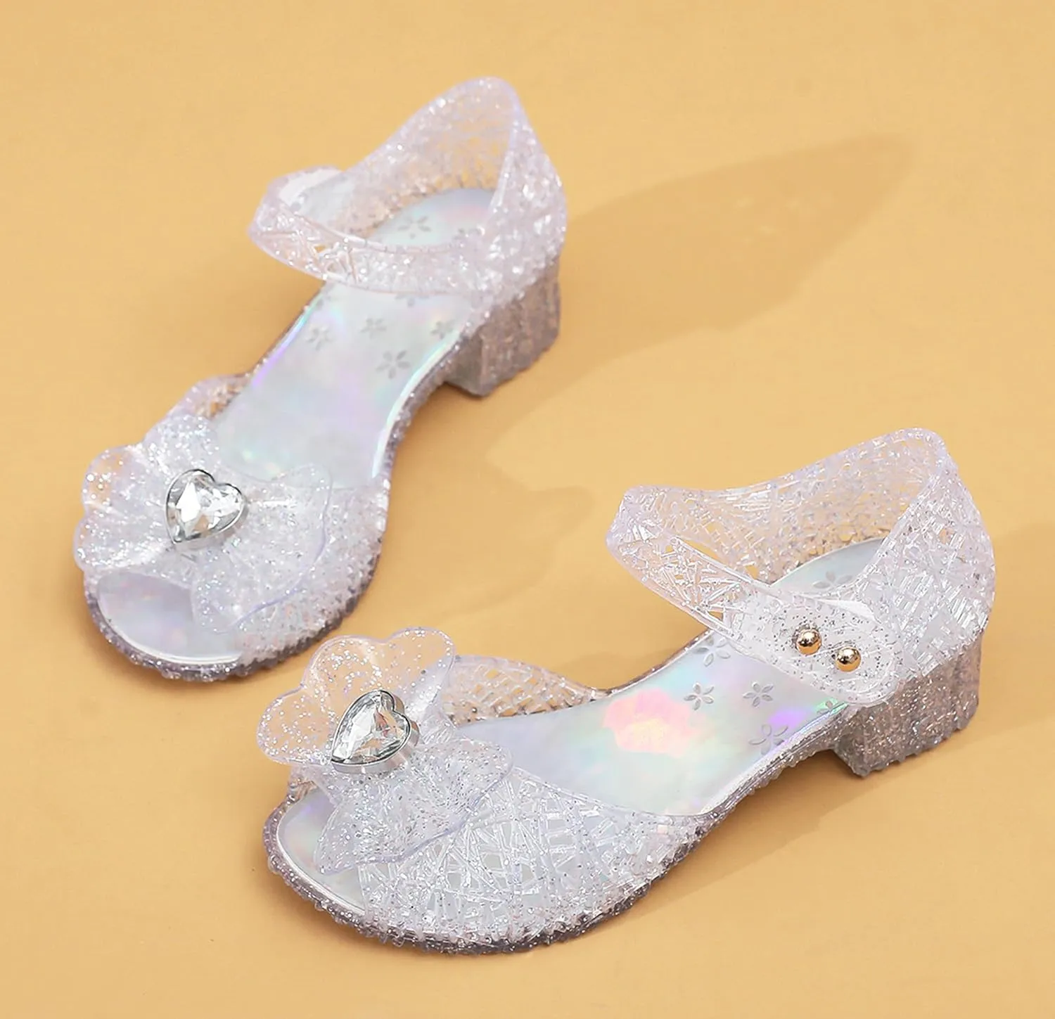 Princess Sandals Jelly Shoes for Girls, Snow Queen Little Girls Toddler Glitter Dress Flats with Bow Birthday Frozen Inspired Party Cosplay Costumes