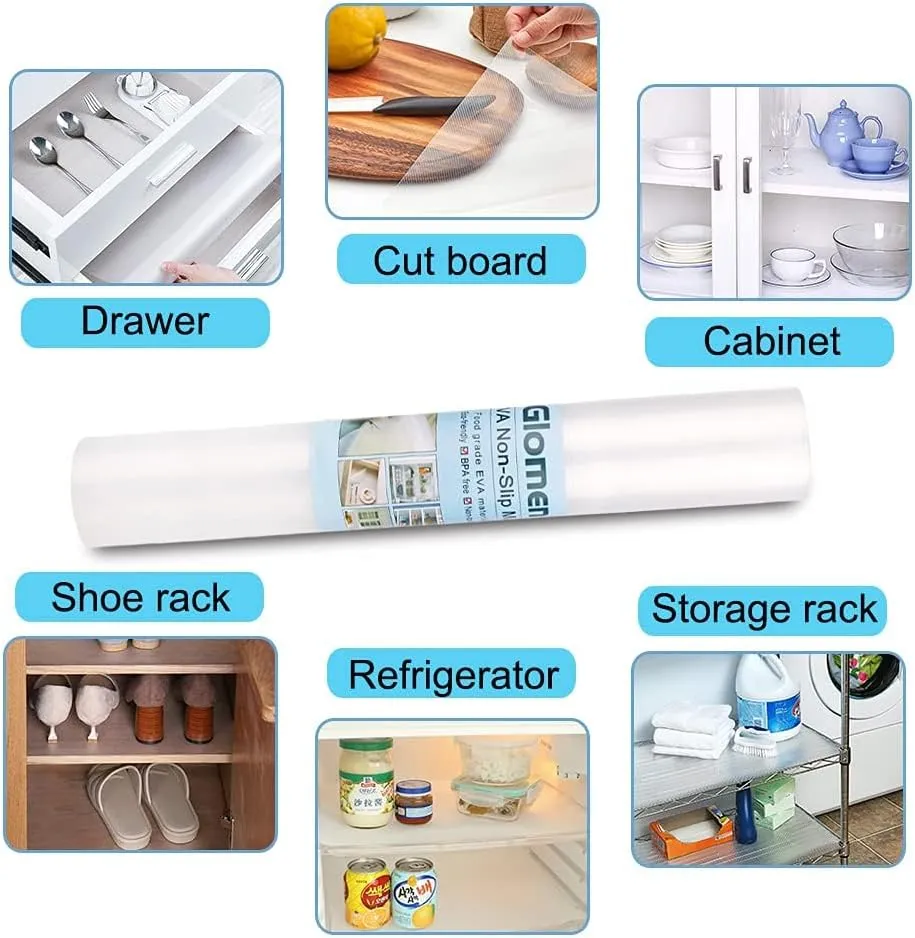 Shelf Liner, Non-Slip Cabinet Liner, Washable Oil-Proof for Kitchen Cabinet, Shelves, Refrigerator, Storage, Desks, 12 Inches x 20 FT, Non Adhesive Drawers