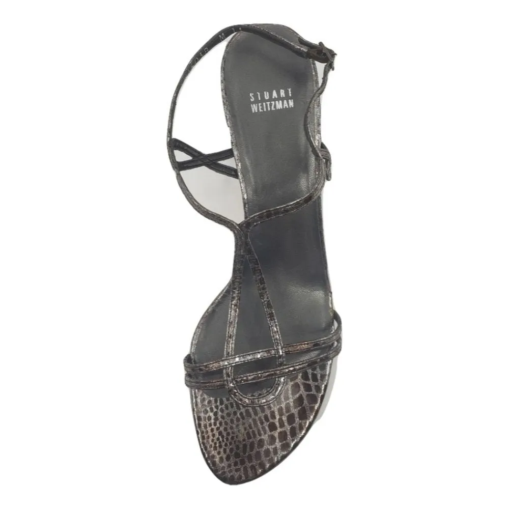 Stuart Weitzman Pewter Snake Print Leather Sandals FW14038