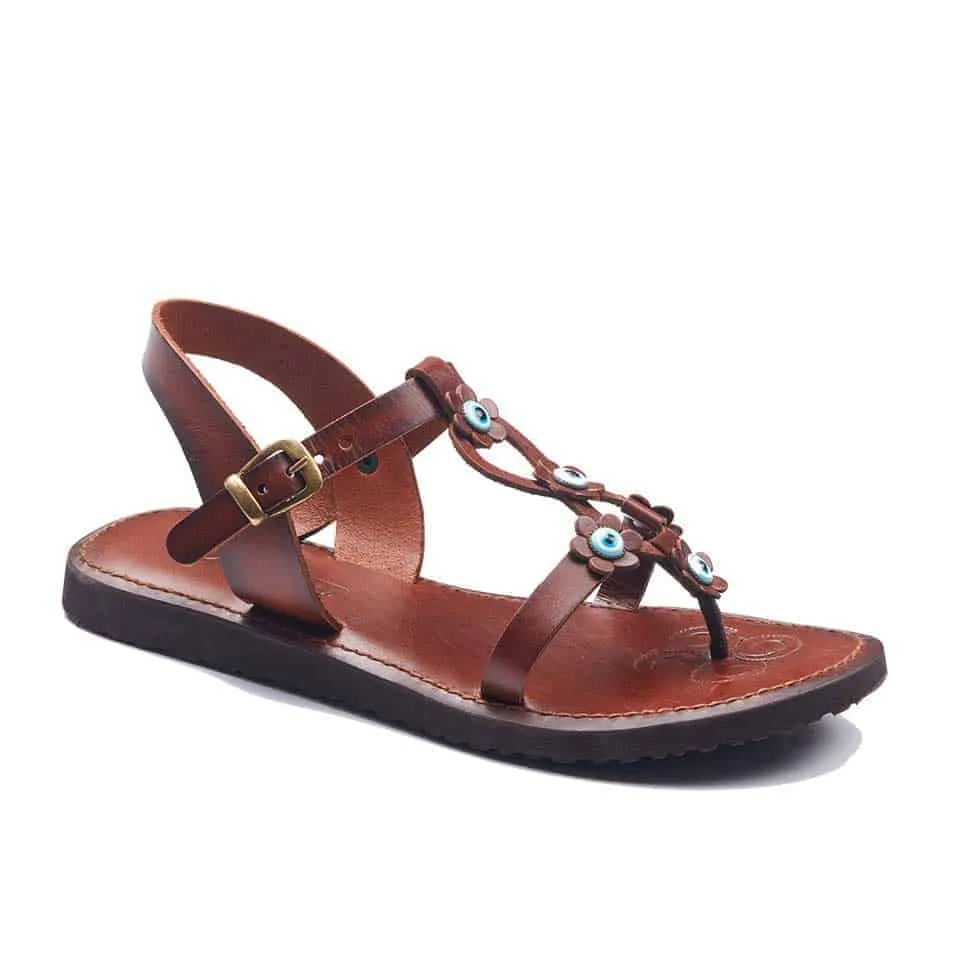 Tan leather Ankle Strap Sandals For Womens