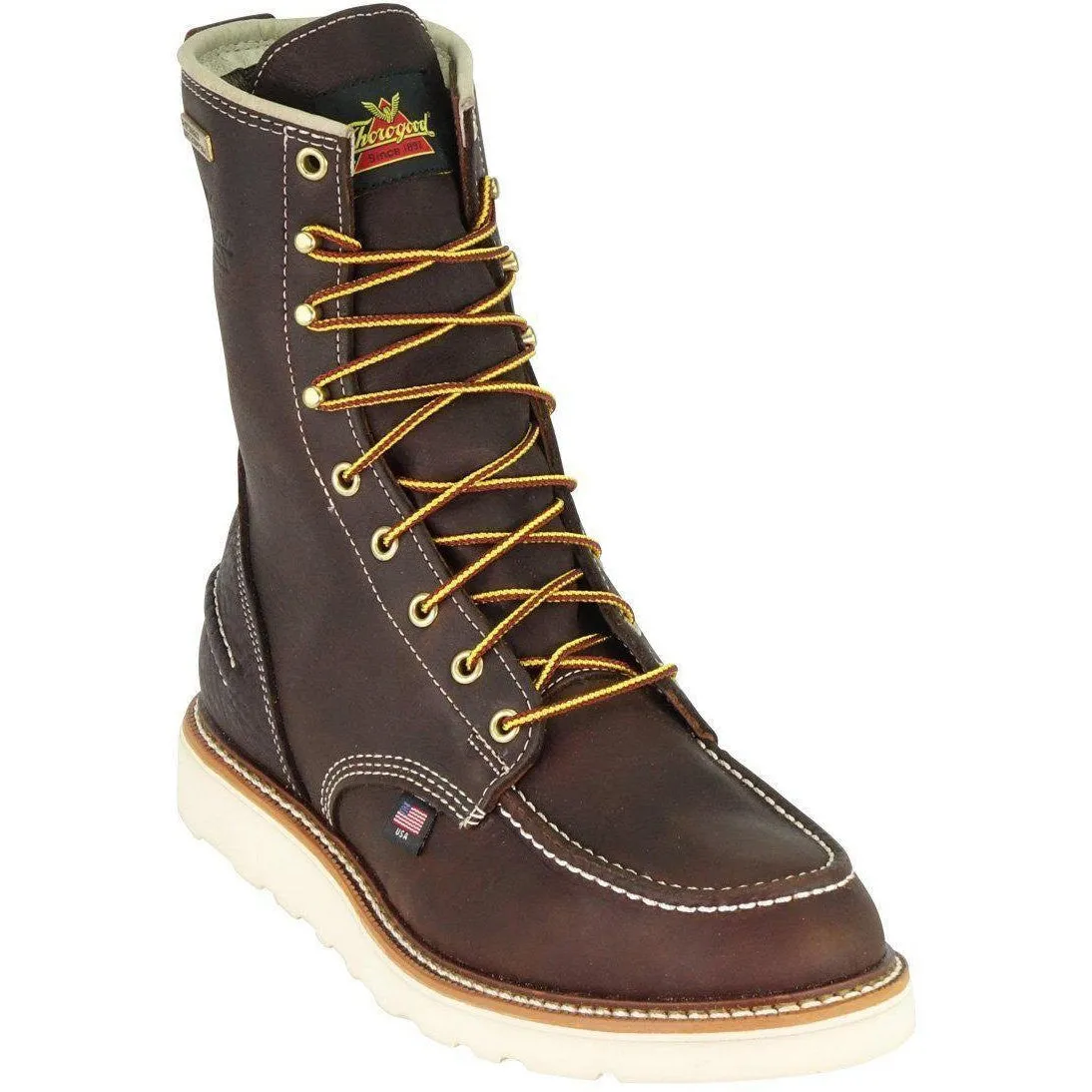 Thorogood Men's USA Made 1957 8" Moc Toe WP Wedge Work Boot Brown 814-3800