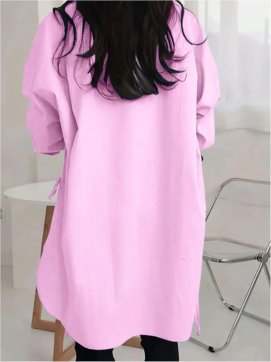 Verdusa Women's Oversized Button Down Shirts Split High Low Long Sleeve Blouses