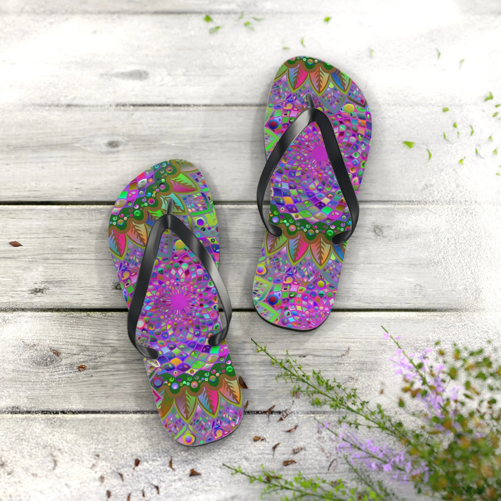 Vibrant Mandala Flip Flops - Colorful Comfort