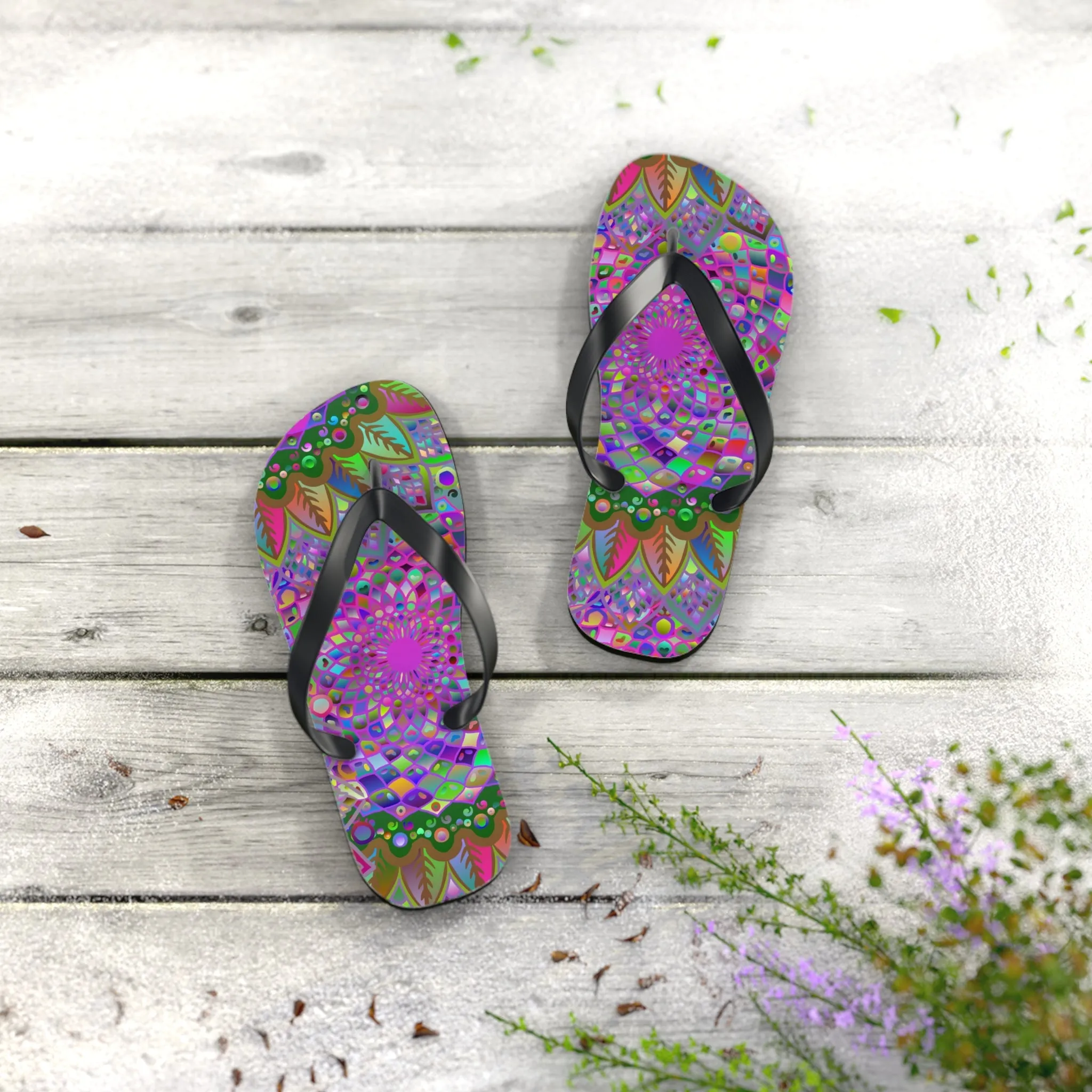 Vibrant Mandala Flip Flops - Colorful Comfort