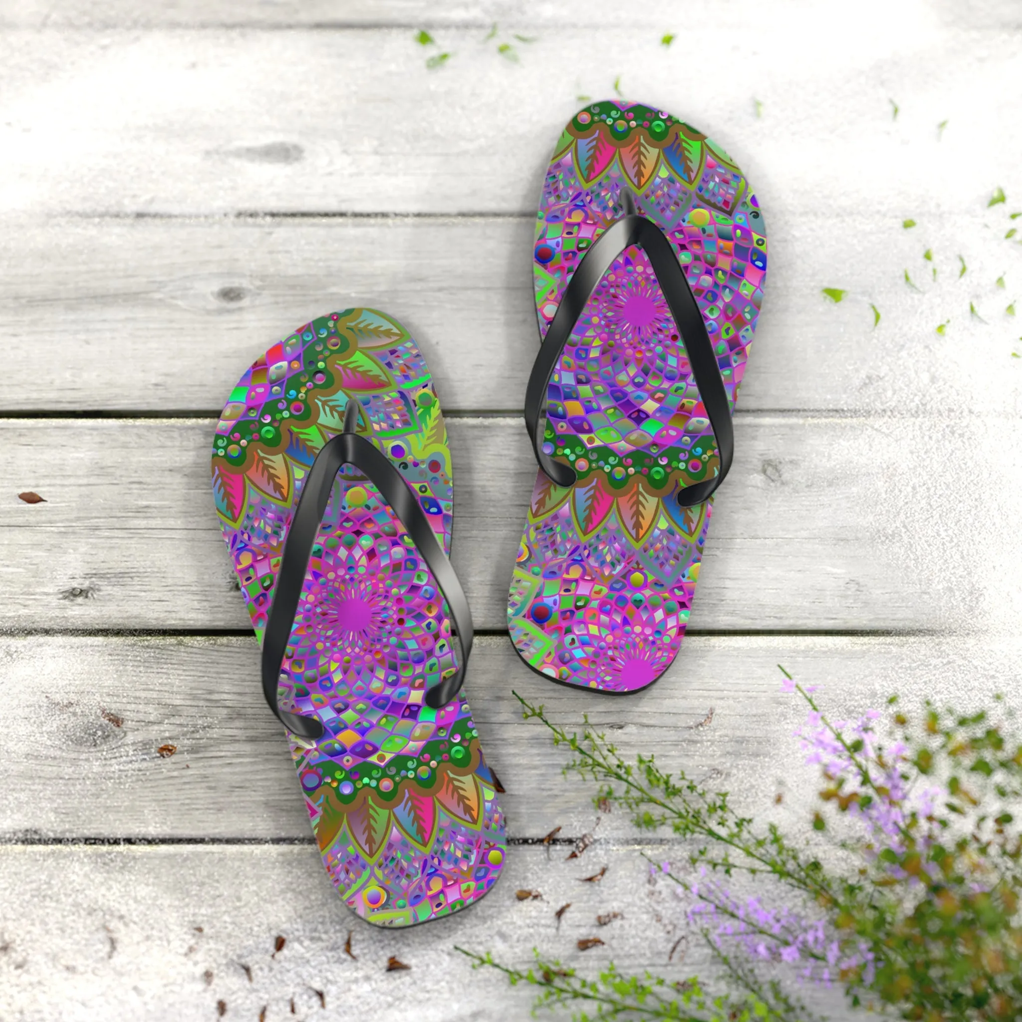 Vibrant Mandala Flip Flops - Colorful Comfort