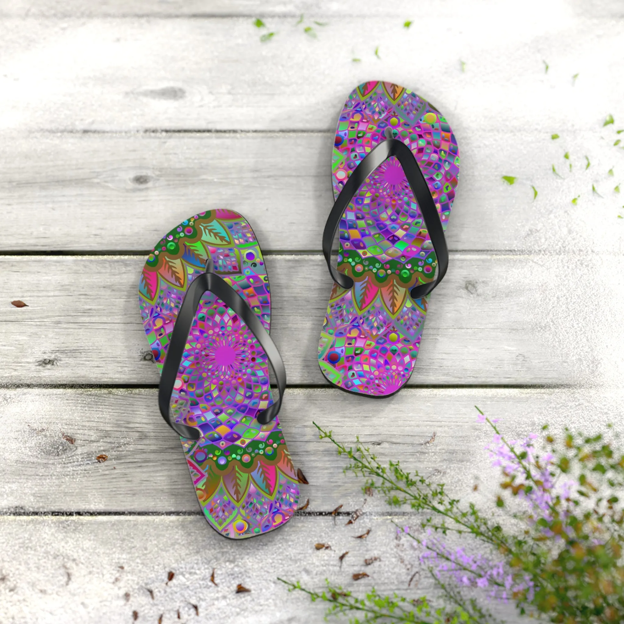 Vibrant Mandala Flip Flops - Colorful Comfort